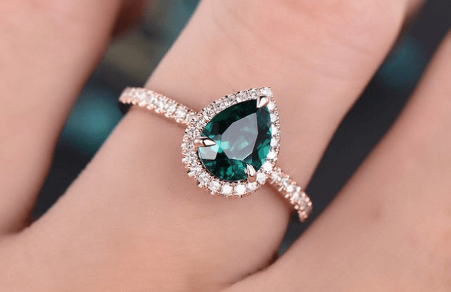 Green Emerald Engagement Ring