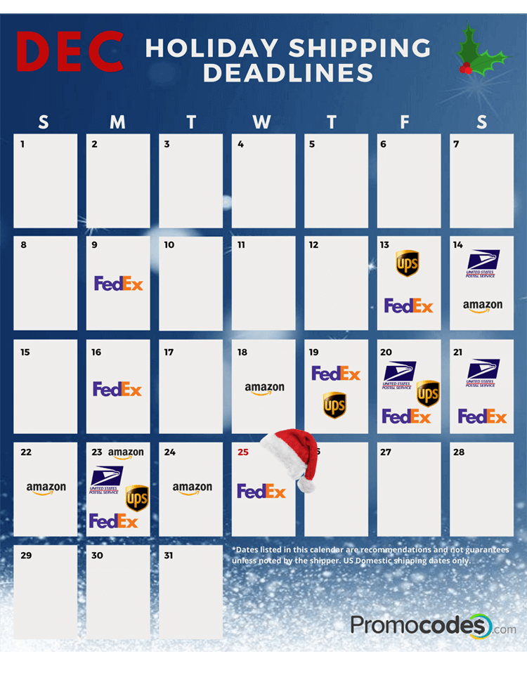 Calendar of 2019 holiday shipping deadlines